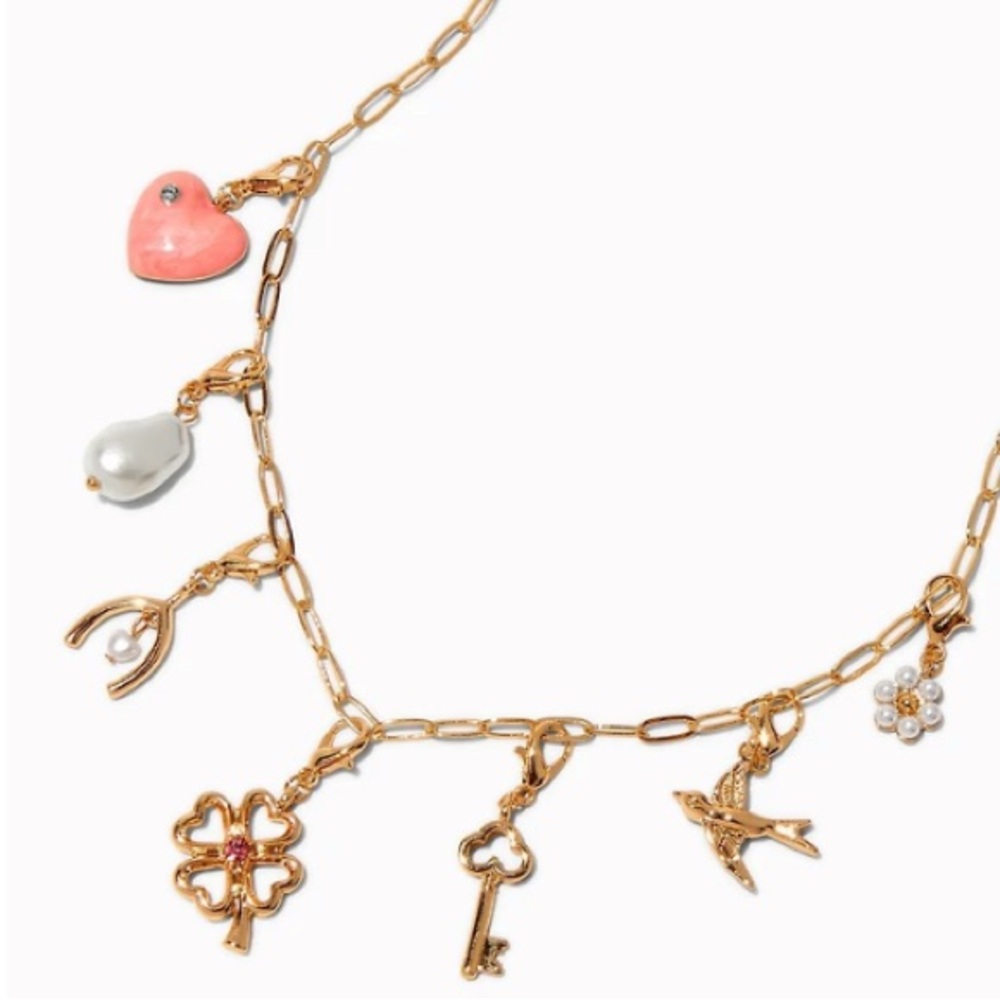Gold Charm Necklace Claire's Choker Layer Worthy NWT Holiday Gift Girly Cute